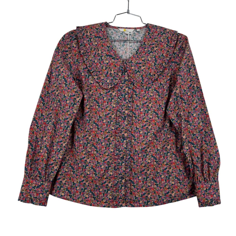 NWT Boden Floral Ruffle Peter Pan Collar Blouse Womens 12 Multicolor